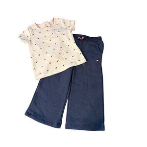 Tommy Hilfiger Infant 2 Piece Outfit Set 18M White Shirt Blue Pants Hearts NWT